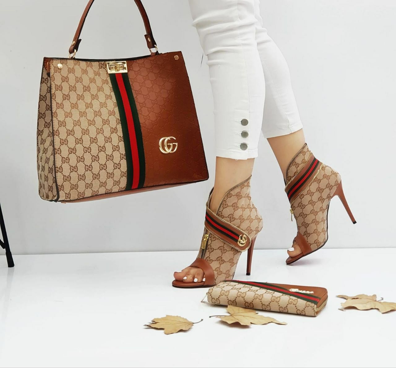Gucci ankle heels and ophidia tote handbags