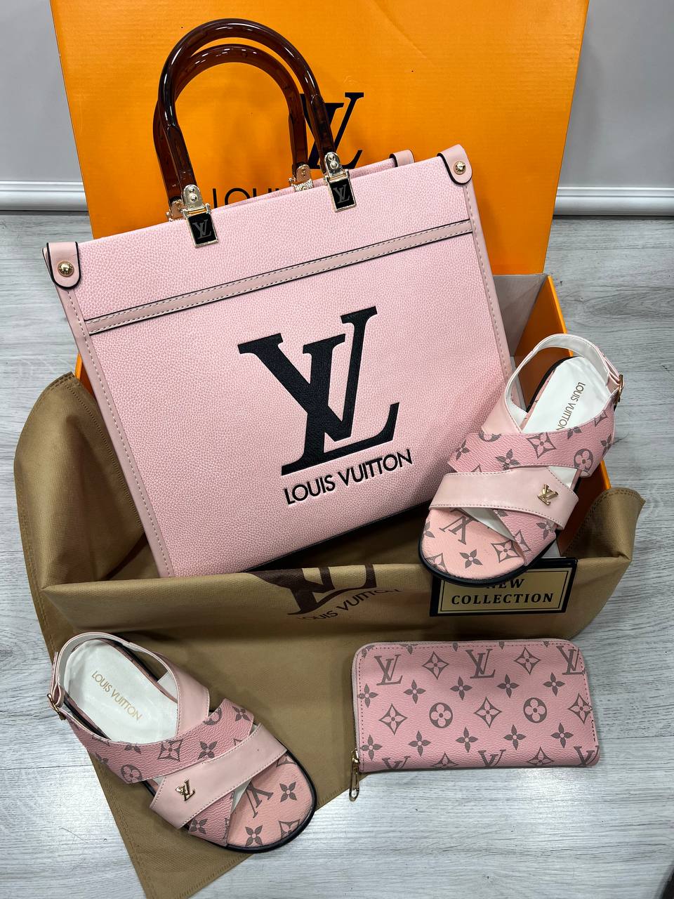 Louis Vuitton sandals and handbags and wallet